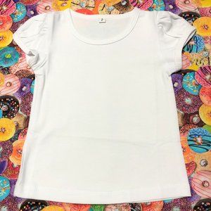 White Puff Sleeve Girls Shirt Comb Cotton
